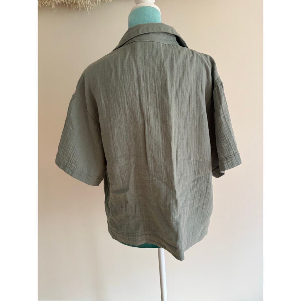 Gap 100% Cotton Crinkle Gauze Split Neck Top Olive Green lagenlook boho - Picture 3 of 7
